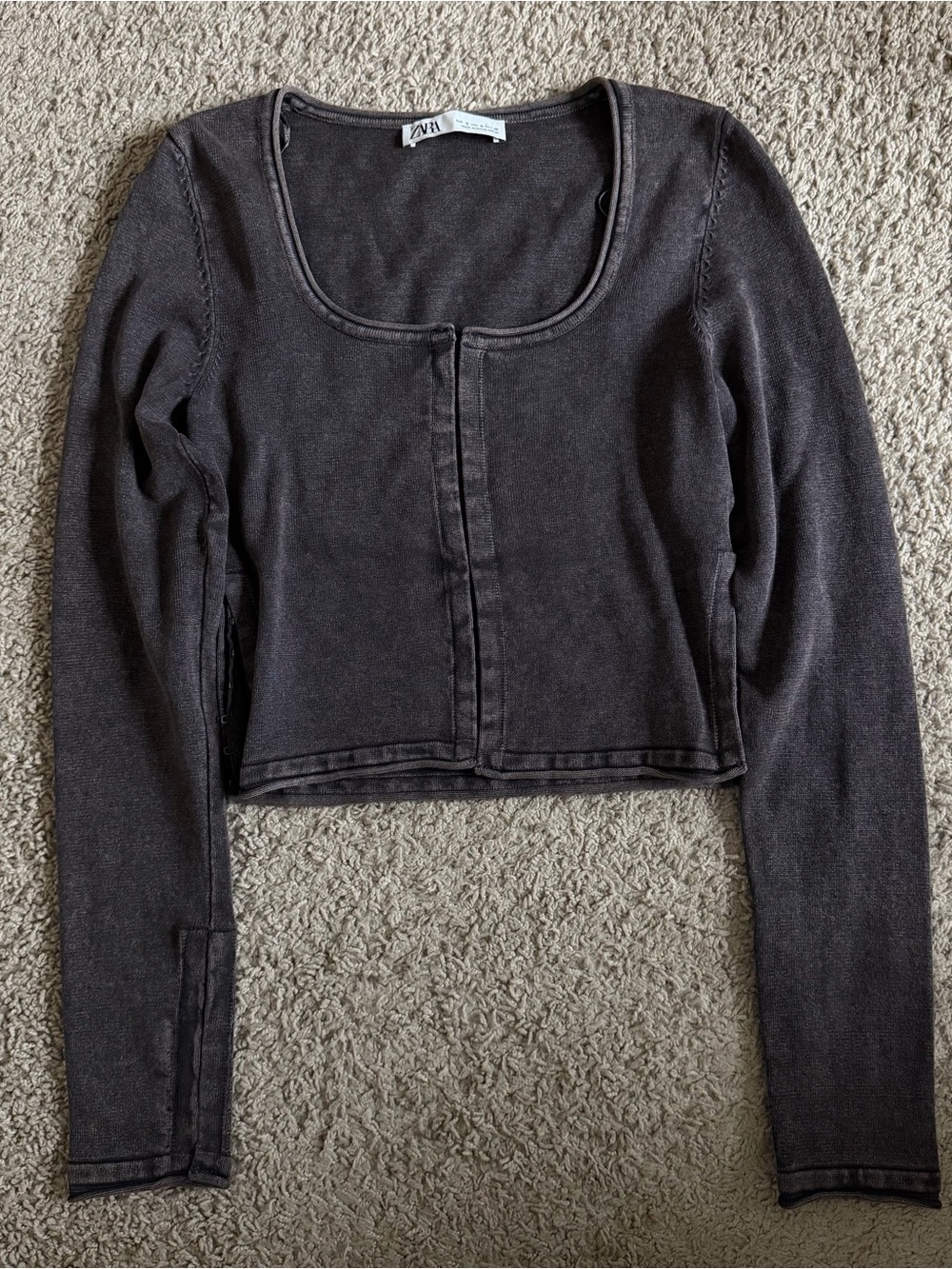 Zara Acid Wash Grey Orme Corset Long Sleeve Top